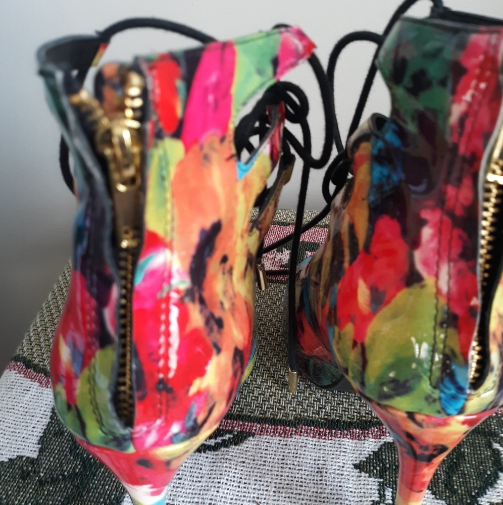 Multicolored Peep Toe Booties - Picture 6 of 7